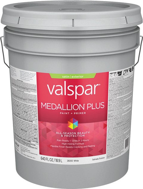 Valspar® Medallion® Plus Exterior Paint + Primer Satin 5 Gallon White Base (5 Gallon, White Base)