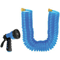 Landscapers Select Coil Hose with Nozzle Set, 50 ft L, Female x Male, PVC, Blue