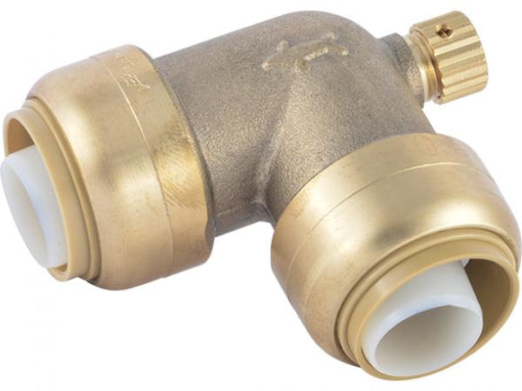 Sharkbite Brass Push 90° Elbow with Drain / Vent 3/4 in. x 3/4 in. x 1/8 in. NPSM (3/4 in. x 3/4 in. x 1/8 in. NPSM)