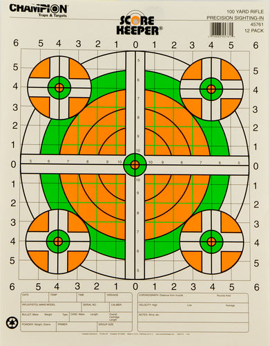 Champion Targets 45761 Scorekeeper 100yd Sight-In Bullseye Hanging Paper Target 14 x 18 12 Per Pack