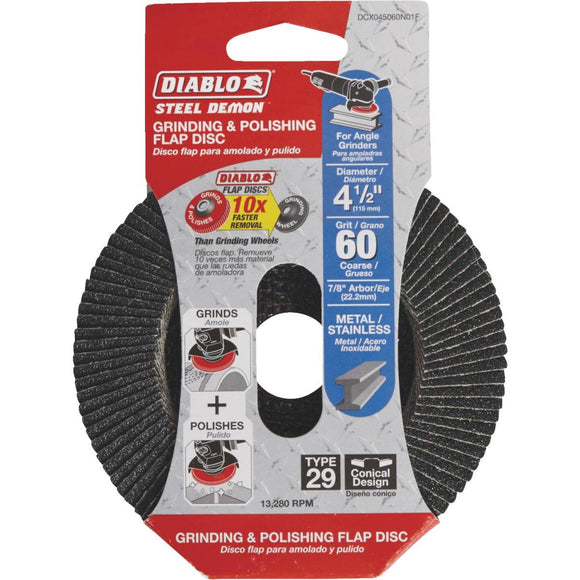 Diablo Steel Demon 4-1/2 In. x 7/8 In. 60-Grit Type 29 Angle Grinder Flap Disc