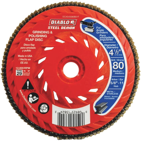 Diablo Steel Demon 4-1/2 In. x 5/8 In.-11 80-Grit Type 29 Angle Grinder Flap Disc with Hub