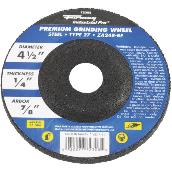 Forney Industrial Pro Type 27 4-1/2 In. x 1/4 In. x 7/8 In. Steel Premium Grinding Cut-Off Wheel