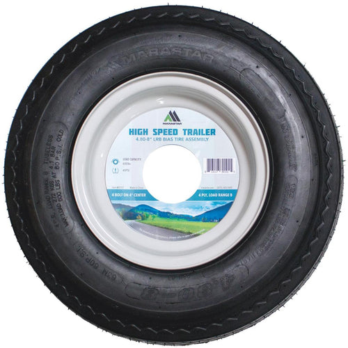 Marastar 4.80-8 In. Load Range B 4-Lug Trailer Tire and Wheel